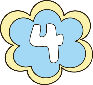 Cute Pastel Blue Flower Number 4 Clipart Minimalist Cartoon Graphic for Sticker Decor