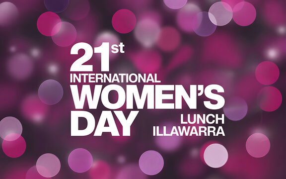 International womens day lunch event poster with bokeh pink lights background