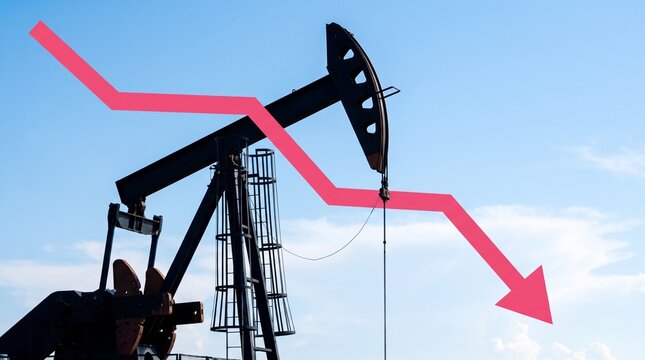 Global Energy Crisis and Declining Oil Market Value with Red Arrow Down