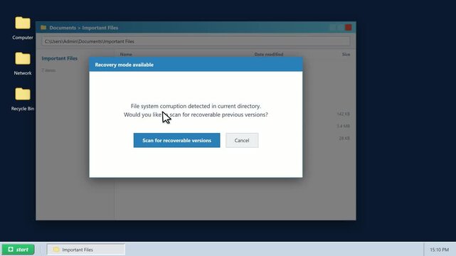 System error message and file recovery process on desktop. 4K Video