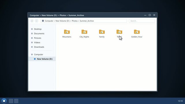 Digital file browser interface navigating through image folders. 4K Video