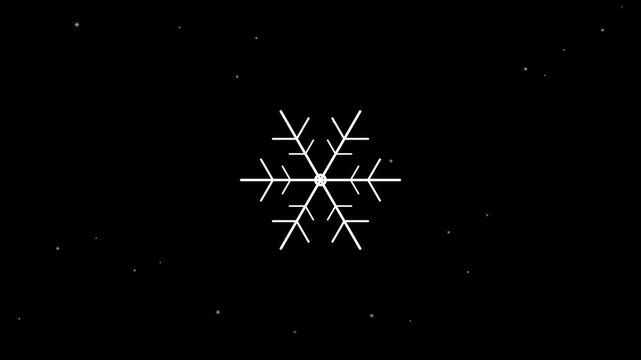 Animated white line art snowflakes on a black background. 4K Video