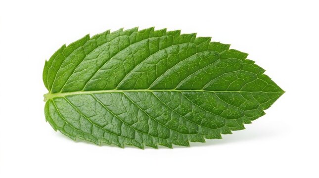 Fresh single green mint leaf isolated on white background with isolated ingredient culinary aromatic botanical spearmint peppermint seasoning vegetarian fragrant refreshing background