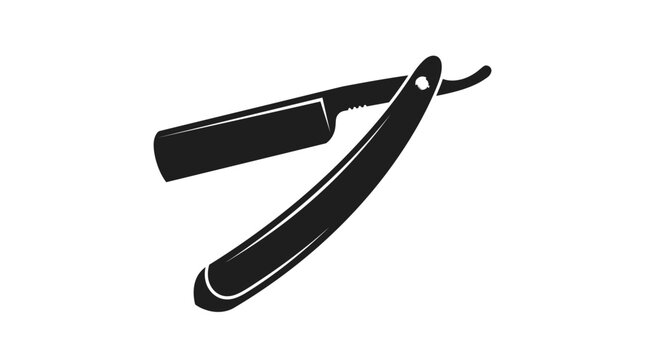 Vintage straight razor vector illustration featuring a sharp black blade and sturdy handle designed for classic professional barbershop branding projects