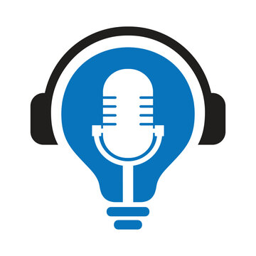 microphone with bubble lamp for podcast logo