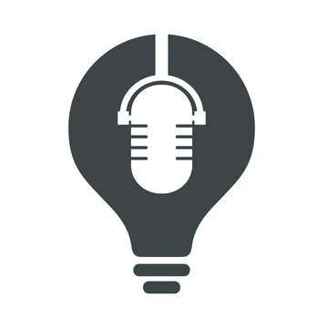 microphone with bubble lamp for podcast logo