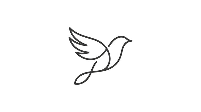 Minimalist black and white flying dove line art symbolizing peace and freedom