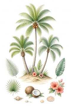 Beautiful watercolor illustration clipart of nature elements brilliantly rendered
