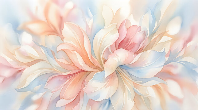 Watercolor floral arrangement in pastel shades delicate and ethereal bloom composition