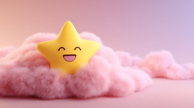 Happy star in fluffy clouds