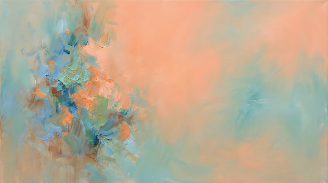 Abstract acrylic painting with peach and teal tones modern wall art