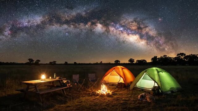 camping in the night Seamless looping 4k time-lapse animation video background 