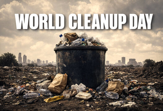 Overfilled garbage bin surrounded by trash highlighting the importance of world cleanup day efforts