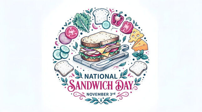 Delicious sandwich with ham cheese lettuce and tomato for national sandwich day.