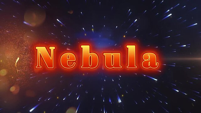 Glowing nebula text floating amidst hyperspace travel light streaks across deep dark cosmic outer space background with typography centered