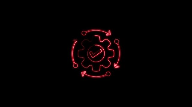 Neon Settings Icon Animation, Glowing Gear Icon Motion, Neon Tools Symbol Animation, Digital Settings Neon Motion Graphics, Glowing Gear Wheel Animation