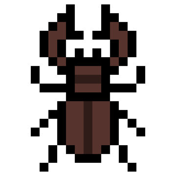 Retro 8 bit Pixel Art brown Stag Beetle Insect Vector