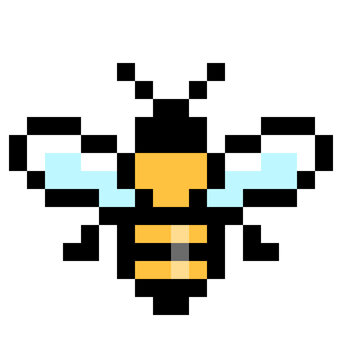 Cute Yellow and Black 8 bit Pixel Bee - Retro Insect Icon