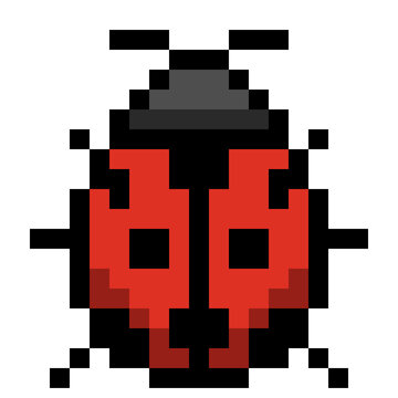 Red Retro Pixel Art 8 bit Red Ladybug Insect Vector