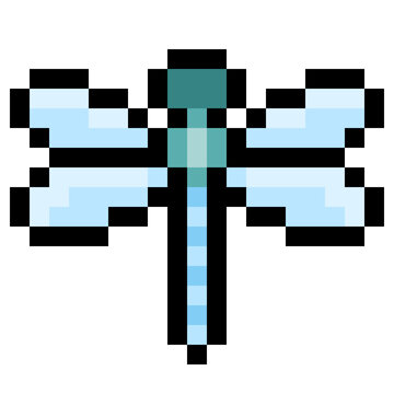 Cute Blue Pixelated Dragonfly Insect Vector Illustration Game Asset