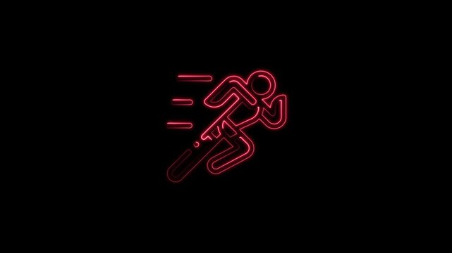 Glowing neon line runner sing. Running neon sign appear in center and disappear after some time.