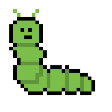 Isolated Green Caterpillar with Antennae - Pixel Art Design Element