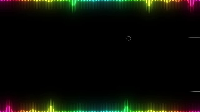 Audio visualizer features colorful neon light pulses along the top and bottom edges to represent dynamic sound waves.