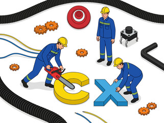 Fototapeta premium Isometric Illustration of Workers Optimizing Customer Experience CX Symbol