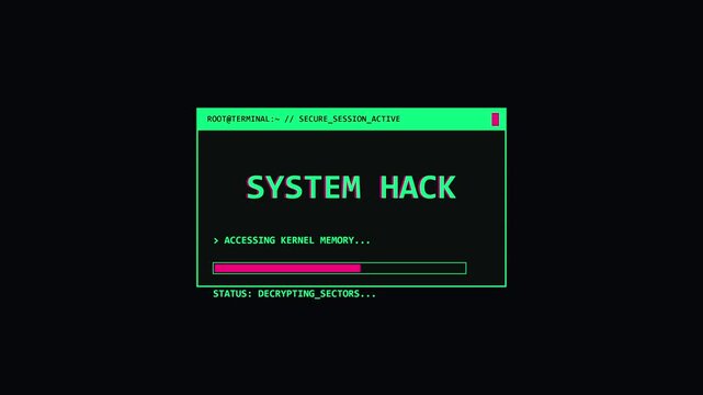 Cyber Security Breach Interface with System Hack Text and Digital Terminal Window for Cybercrime and Data Security Concepts