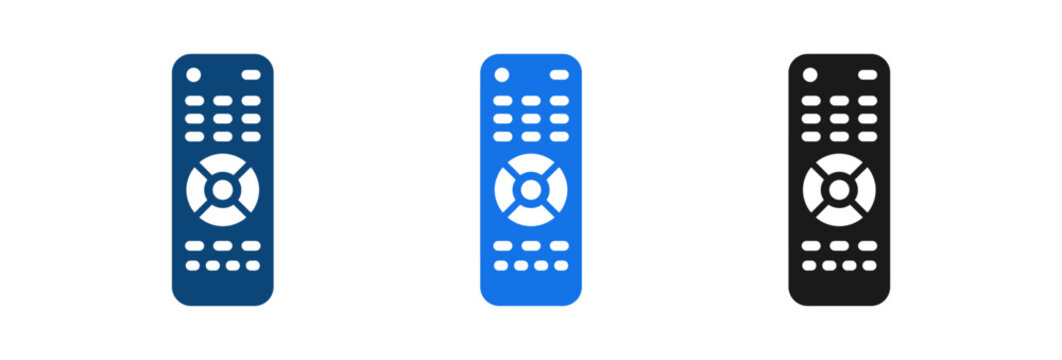 Set of television remote control icons in blue and black colors.