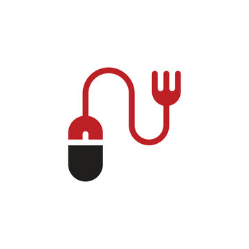 Computer Mouse and Fork Food Delivery Icon