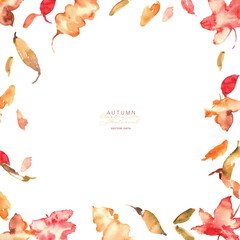 Fototapeta premium 秋のもみじと赤い葉の水彩フレーム・背景セットAutumn Maple Leaves Watercolor Frame and Background Set