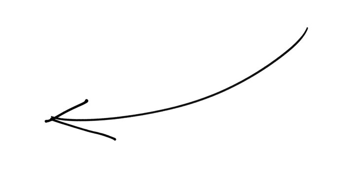 Hand-drawn black arrow icon, brush-stroke style; black arrow marker isolated on a transparent background.