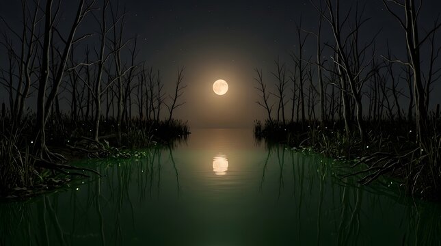 reen Firefly Mystical Halloween Swamp Background