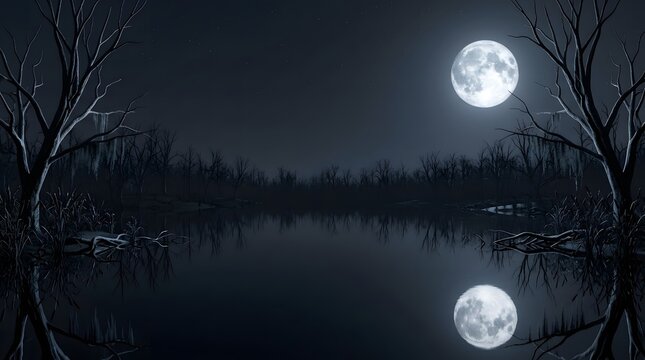 Minimal Moon Reflection Halloween Swamp Background