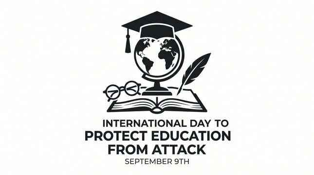 International Day to Protect Education from Attack logo featuring a graduation cap over a globe and an open book.