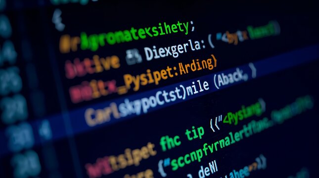 Closeup of computer programming code on a dark screen