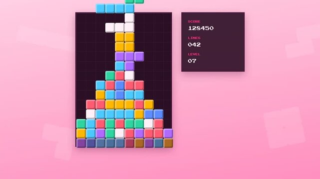 Game over sign in blocks game in pink background
