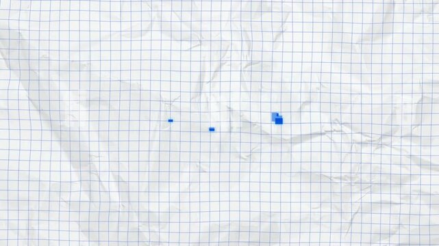 Graph paper texture features a grid pattern with visible creases and folds across the white surface of the wrinkled sheet.