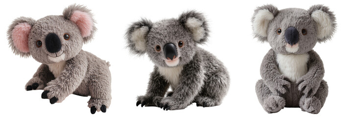 Three plush koala toys on a white background © Trieu
