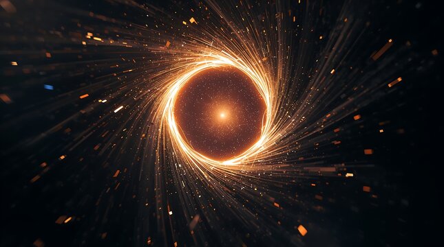 Glowing orange circle with bright light and sparks on dark background