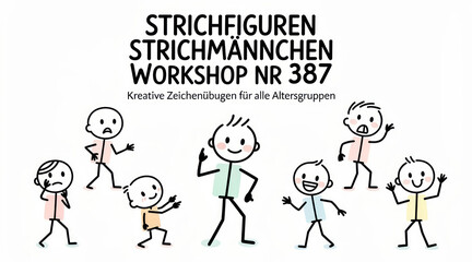 Fototapeta premium Hand drawn stick figure characters for creative drawing workshop