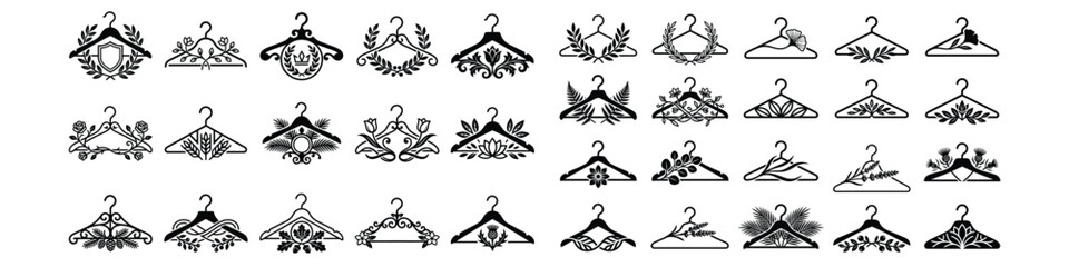 Fototapeta premium A collection of decorative clothing hanger icons in black ink