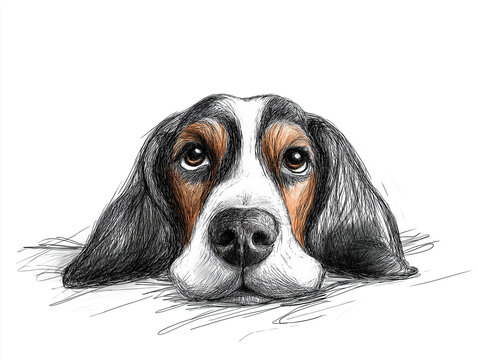 Basset Hound illustration on white background ~ Created using Generative AI