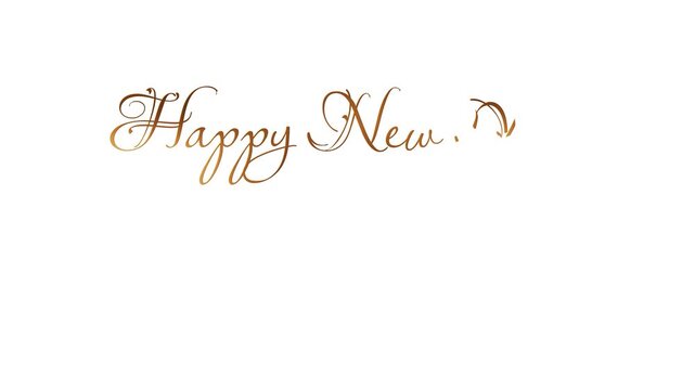 Shimmering gold 'Happy New Year 2027' with graceful typography on plain white