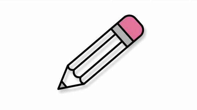 Animated pencil drawing a line and erasing it, simple flat design motion graphic, education, creativity