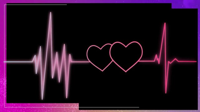 Neon pink heartbeat ekg lines glowing against dark backgrounds representing romantic connection and vitality in digital motion graphics