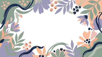 Obraz premium Delicate pastel floral border featuring leaves, berries, and decorative frame elements for elegant design projects.