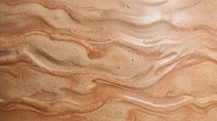 Obraz premium Close-up of a beige and brown bio-ceramic surface featuring wavy, flowing organic textures with subtle speckled granular details and smooth, undulating ridges across the entire frame