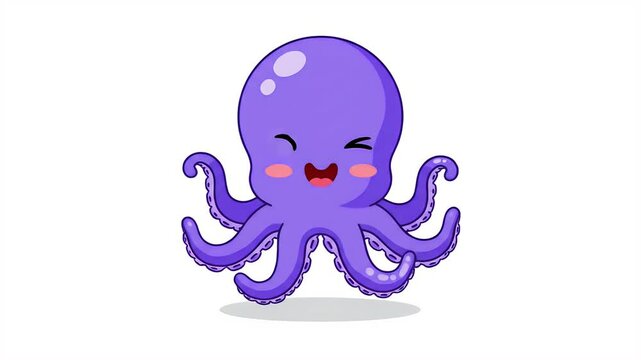Cute purple cartoon octopus animation, happy character waving tentacles, ocean life, playful marine creature, kids cartoon